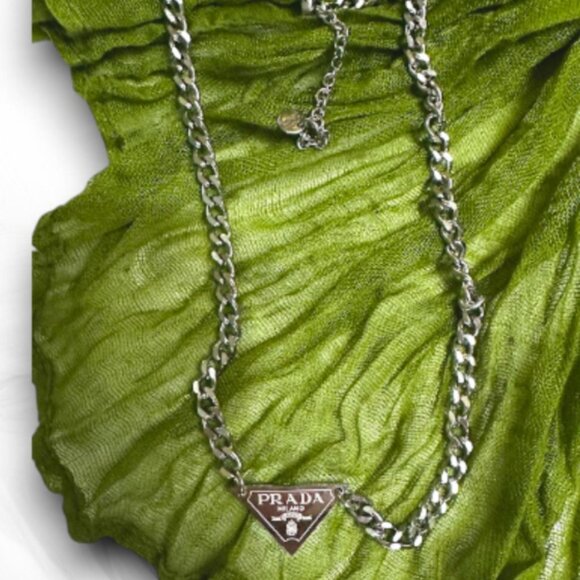Silver Chain Designer Style Triangle Pendant Necklace - Picture 3 of 4